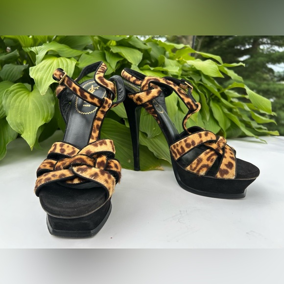 Yves Saint Laurent YSL calf hair high heel Tribute Sandals  Animal 39 US 8.5 - Picture 13 of 14